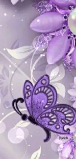 Purple butterfly with floral design mobile wallpaper.