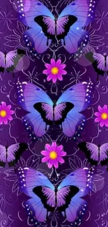 Purple butterflies and flowers wallpaper with vibrant colors.