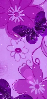 Purple butterfly and floral mobile wallpaper design.