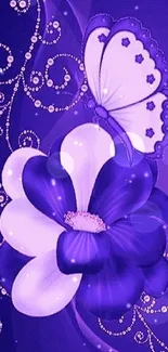 Purple butterfly on a vibrant flower design