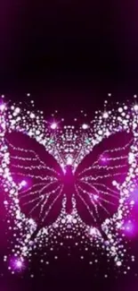 Purple butterfly glitter wallpaper on mobile device.