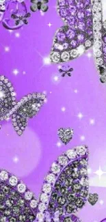 Purple wallpaper with glittery butterflies and gem accents.