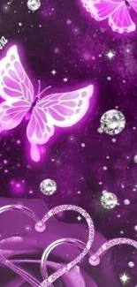 Purple butterfly and heart design wallpaper.