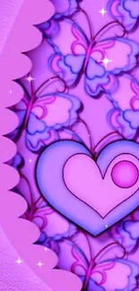 Purple butterfly and heart design wallpaper for mobile phone.