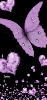 Purple butterfly with heart designs on mobile wallpaper