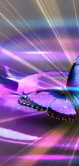 Purple butterfly on a luminous background, creating a mystical glow.