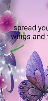 Purple butterfly and flowers with inspiring quote.