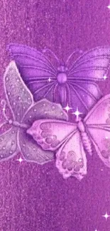 Purple butterfly wallpaper with intricate design on a textured background.