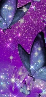 Purple butterfly wallpaper with sparkling stars.