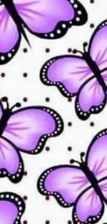 Purple butterfly pattern on white background wallpaper.