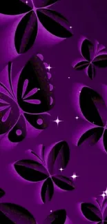 Purple 3D butterfly wallpaper with floral design.