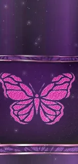 Pink butterfly on a cosmic purple background wallpaper.