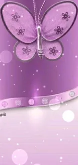 Purple butterfly design mobile wallpaper with floral accents and stylish pattern.