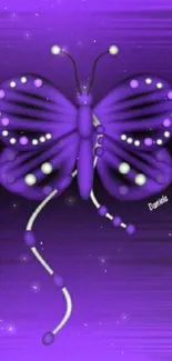 Vibrant purple butterfly on artistic wallpaper.