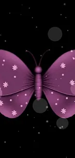 Purple butterfly with floral accents on a starry black background.