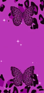 Purple wallpaper with butterflies and leopard print accents.