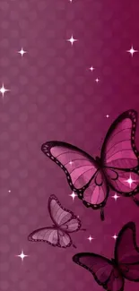 Purple butterflies on dotted plum background wallpaper.