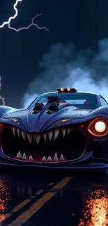 Purple Car With Teeth Emitting Smoke Live Wallpaper