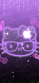 Purple wallpaper featuring a cat and hearts design, perfect for phone screens.