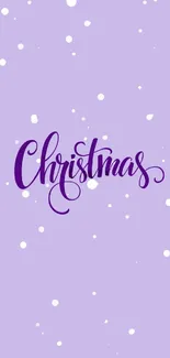 Purple Christmas wallpaper with calligraphy and snowflakes.