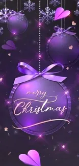 Purple Christmas wallpaper with ornaments and decorative elements.