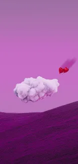 Purple cloud with heart balloons mobile wallpaper.