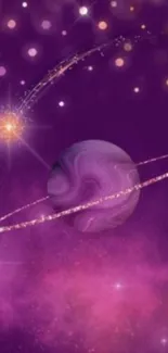 Purple galaxy with stars and planet wallpaper.