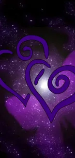 Purple cosmic heart mobile wallpaper with galaxy theme.