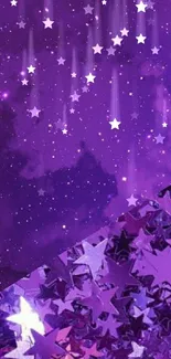 Purple starry night wallpaper with glitter.