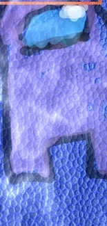 Textured purple crewmate on blue bubble surface wallpaper.