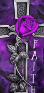 Purple cross and rose with the word Faith.