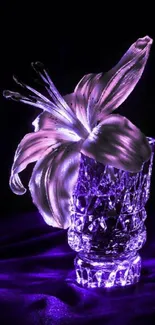 Glowing purple flower in crystal vase mobile wallpaper.