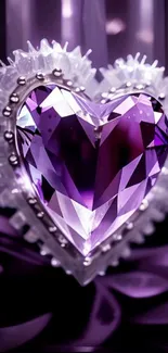 Purple crystal heart with elegant design for mobile wallpaper.