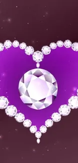 Mobile wallpaper with a glowing purple crystal heart design.