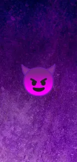 Purple devil emoji on grunge background wallpaper.