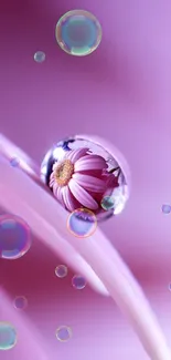 Purple mobile wallpaper with dewdrop and flower art.