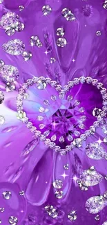 Purple diamond heart wallpaper with jewels.