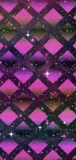 Pink and purple diamond galaxy pattern wallpaper.