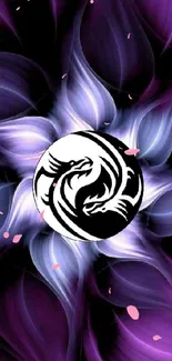 Purple dragon-themed floral wallpaper design.