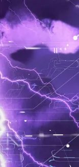 Purple lightning mobile wallpaper with dynamic electric streaks.