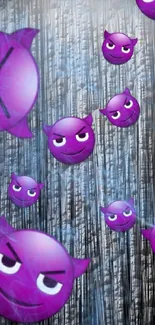 Wallpaper with purple devil emojis and blue textured background.