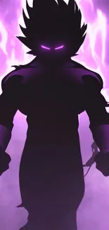 Anime silhouette with purple glow, exuding power and mystery on a phone screen.