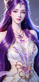 Anime princess with purple hair and elegant attire.