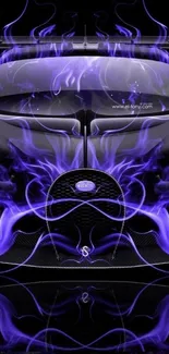 Sleek car with vibrant purple flames design.