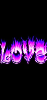 Purple flame text spelling LOVE on black background.