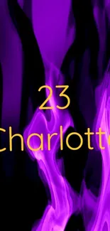 Mobile wallpaper with purple flames design and text '23 Charlotte.'