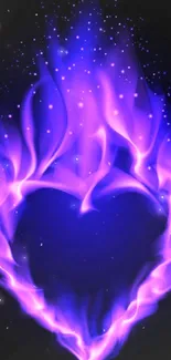 Mobile wallpaper with a vibrant purple flaming heart.