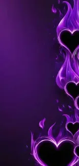 Purple wallpaper with flaming hearts design.