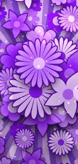 Purple floral burst mobile wallpaper with layered flowers.