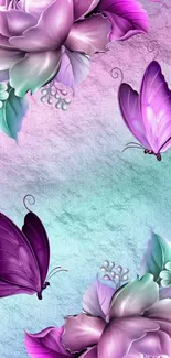 Purple floral and butterfly mobile phone wallpaper with artistic design.